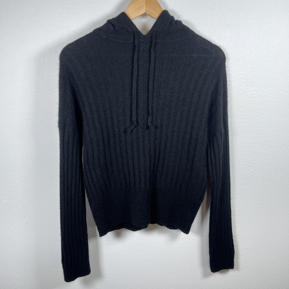 NAADAM Womens Cashmere Hoodie Size XXS Ribbed Minimalist Capsule Black Luxury